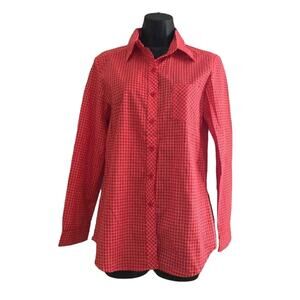 Vintage Queens Way to Fashion White Red Checkered Long Sleeved Blouse Size Large